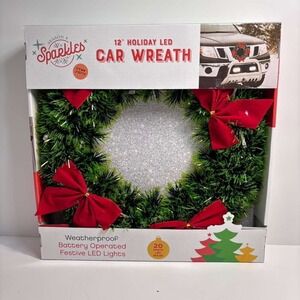 Car‎ Wreath 12" Holiday, 20 LED Lights, Christmas Festive, Weatherproof, Battery